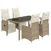Syfax Ensemble de bistro de jardin 5 pcs coussins marron poly rotin
