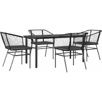 Syfax Ensemble à manger de jardin et coussins 5 pcs noir rotin verre