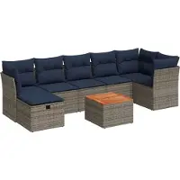 Syfax Ensemble de canapé de jardin 8 pcs avec coussins gris résine tressée