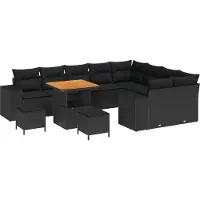 Syfax Ensemble de canapé de jardin avec coussin 12 pcs Noir polyrotin