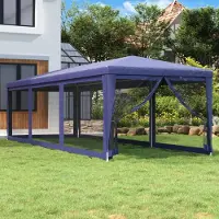 Prolenta Maison Exclusive - Chapiteau de réception avec 8 parois latérales en filet, bleu, 3 x 9 m, HDPE