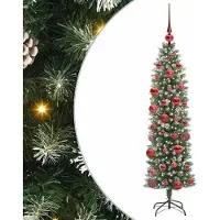 Syfax Arbre de Noël artificiel slim avec 150 LED Vert et blanc 150 cm