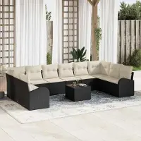 Prolenta Maison Exclusive - Ensemble de canapé 11 pièces, couleur noire [Matériau synthétique] : rotin synthétique