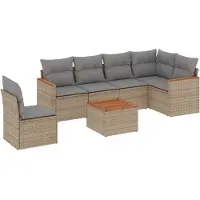 vidaXL Ensemble de salon de jardin 7 pièces avec coussins Beige Poly Rattan