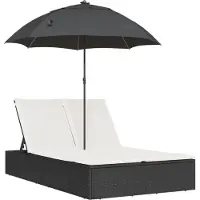 Syfax Chaise longue double et coussins et parasol noir résine tressée