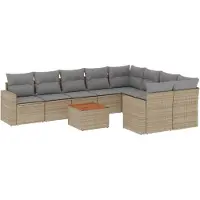 Syfax Salon de jardin avec coussins 10 pcs beige résine tressée