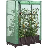Prolenta Maison Exclusive - Potager surélevé avec serre intégrée, aspect rotin, 80 x 40 x 123 cm