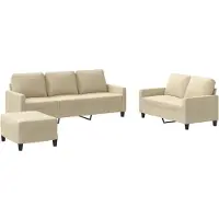 vidaXL Ensemble de canapés 3 pièces avec coussins Crème Tissu