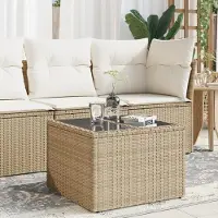 vidaXL Table de jardin élégante avec plateau en verre Beige 55x55x37 cm Poly rotin - Tables de jardin Hommie2202884 1parcel