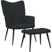 Syfax Chaise de relaxation avec tabouret Noir Tissu