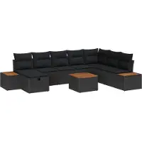 Syfax Ensemble de canapé de jardin avec coussin 9 pcs Noir polyrotin