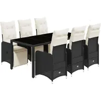 Syfax Ensemble de bistro de jardin 7 pcs coussins noir poly rotin