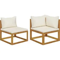 Syfax Canapé de jardin modulable, 2 pièces, bois d'acacia massif, coussins déhoussables blanc cassé, salon extérieur, 70x70x60 cm et 68x70x60 cm