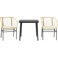 Syfax Ensemble à manger jardin coussins 3pcs marron poly rotin verre