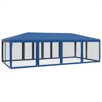 Syfax Tente de fête avec 12 parois latérales en maille bleu 8x4m PEHD