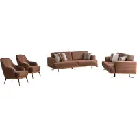 AEA Hochwertiges Braune 4 tlg Polstermöbel Set Dreisitzer-Sofas und Sessel