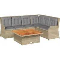 Syfax Salon de jardin avec coussins 5 pcs beige résine tressée