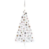 Syfax Semi-sapin de Noël artificiel éclairage boules blanc 150 cm