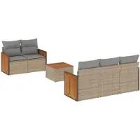 vidaXL Ensemble de salon de jardin 6 pièces avec coussins Beige Poly Rattan