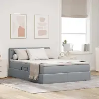 Prolenta Maison Exclusive - Lit coffre à LED avec matelas, gris clair, 140 x 190 cm, tissu