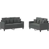 Syfax Ensemble de canapés 2 pcs avec coussins Gris foncé Tissu