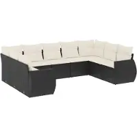Syfax Salon de jardin 9 pcs avec coussins noir résine tressée