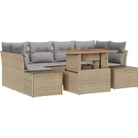 Syfax Ensemble de canapé de jardin 7 pcs Beige Poly rotin