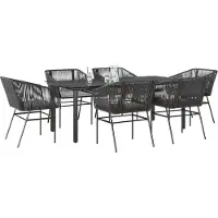 Syfax Ensemble à manger de jardin coussins 7pcs noir poly rotin verre