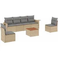 Sonstiges Salon de jardin avec coussins 7 pcs beige résine tressée