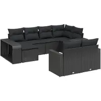 Syfax Salon de jardin 10 pcs avec coussins noir résine tressée