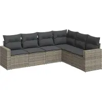 Syfax Salon de jardin 6 pcs avec coussins gris résine tressée