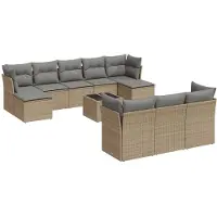 vidaXL Ensemble de salon de jardin 11 pièces avec coussins Beige Poly Rattan