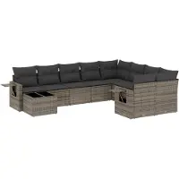 vidaXL Ensemble de salon de jardin 10 pièces avec coussins Gris Poly Rattan