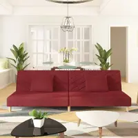 Prolenta Canapé convertible 2 places, avec 2 coussins, en tissu bordeaux
