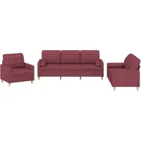 vidaXL Ensemble de canapés 3 pièces avec coussins vin rouge Tissu
