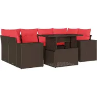 Syfax Ensemble de canapé de jardin 7 pcs avec coussins marron résine tressée