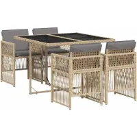 Syfax Ensemble à manger de jardin coussins 5 pcs mélange beige rotin