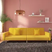 Prolenta Canapé convertible 2 places avec 2 coussins, couleur jaune, revêtement en tissu