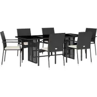 Syfax Ensemble à manger de jardin coussins 7pcs Noir Résine tressée