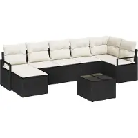 Syfax Ensemble de Canapés avec coussin 8 pcs Noir polyrotin