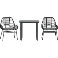 Syfax Ensemble à manger de jardin et coussins 3 pcs noir rotin verre
