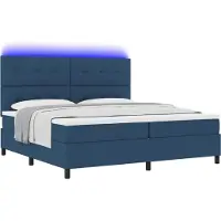 Syfax Lit à ressorts avec bandes LED Bleu 200 x 200 cm tissu