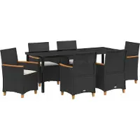 Syfax Ensemble de salle à manger pour jardin 7 pcs Noir polyrotin