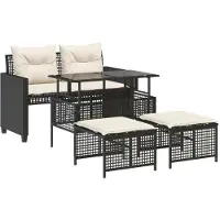 Syfax Salon de jardin avec coussins 4 pcs noir résine tressée verre