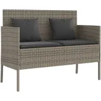 vidaXL Banc de jardin avec coussins Gris Poly Rattan