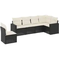 Sonstiges Salon de jardin 6 pcs avec coussins noir résine tressée