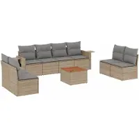 Sonstiges Salon de jardin avec coussins 9 pcs beige résine tressée