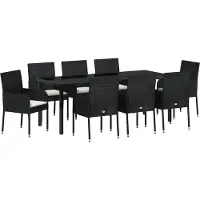 Syfax Ensemble de salle à manger pour jardin 9 pcs Noir polyrotin