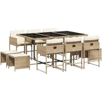 vidaXL Salon de jardin 11 pièces avec coussins Beige Poly Rattan