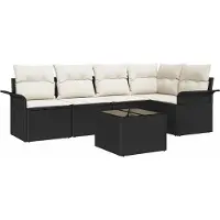 Syfax Ensemble de canapé de jardin avec coussin 6 pcs Noir Poly rotin